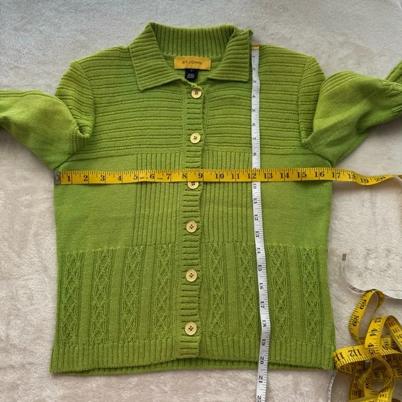 Vintage St. John Bright Green Santana Knit Button Down Crop Cardigan P